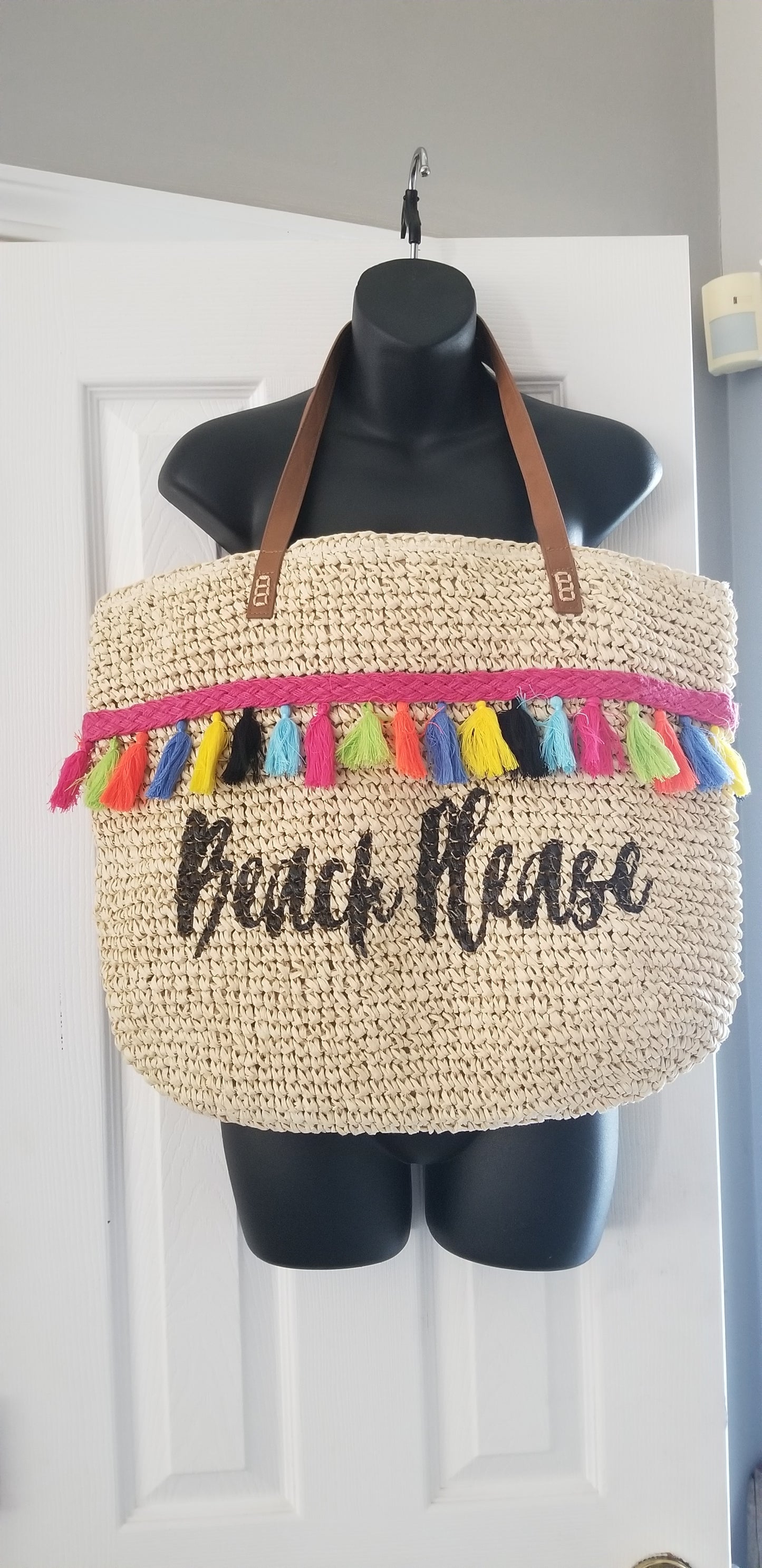 INC. women's handbag straw with multicolor tassels Beach Please extra large. Condition is NWOT