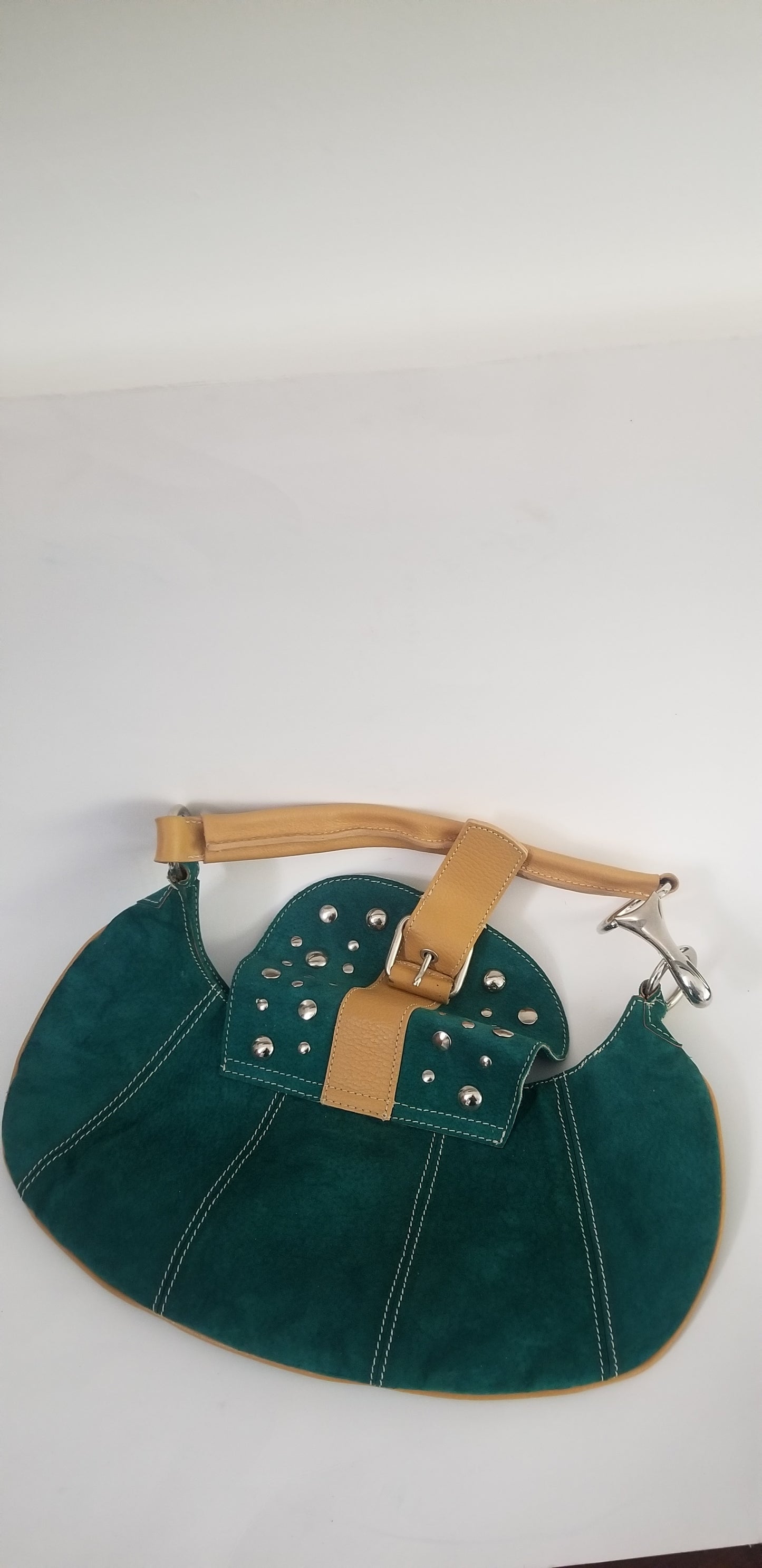 Paravidino women's handbag green suede genuine leather trim hobo