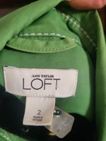 Ann Taylor LOFT women's coat green silver hardware belt size 2