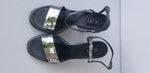 BCBG MAXAZRIA women's sandals gray satin sequins block heels size 7B made in Italy