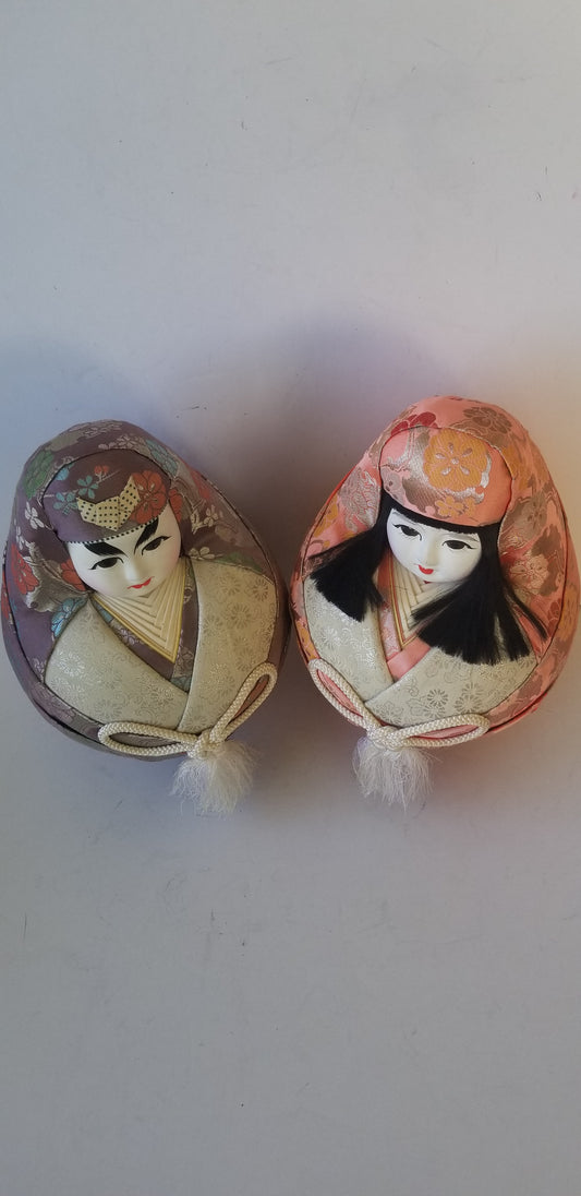 Emperor and Empress silk fabric handmade multicolor ginger jar style dolls