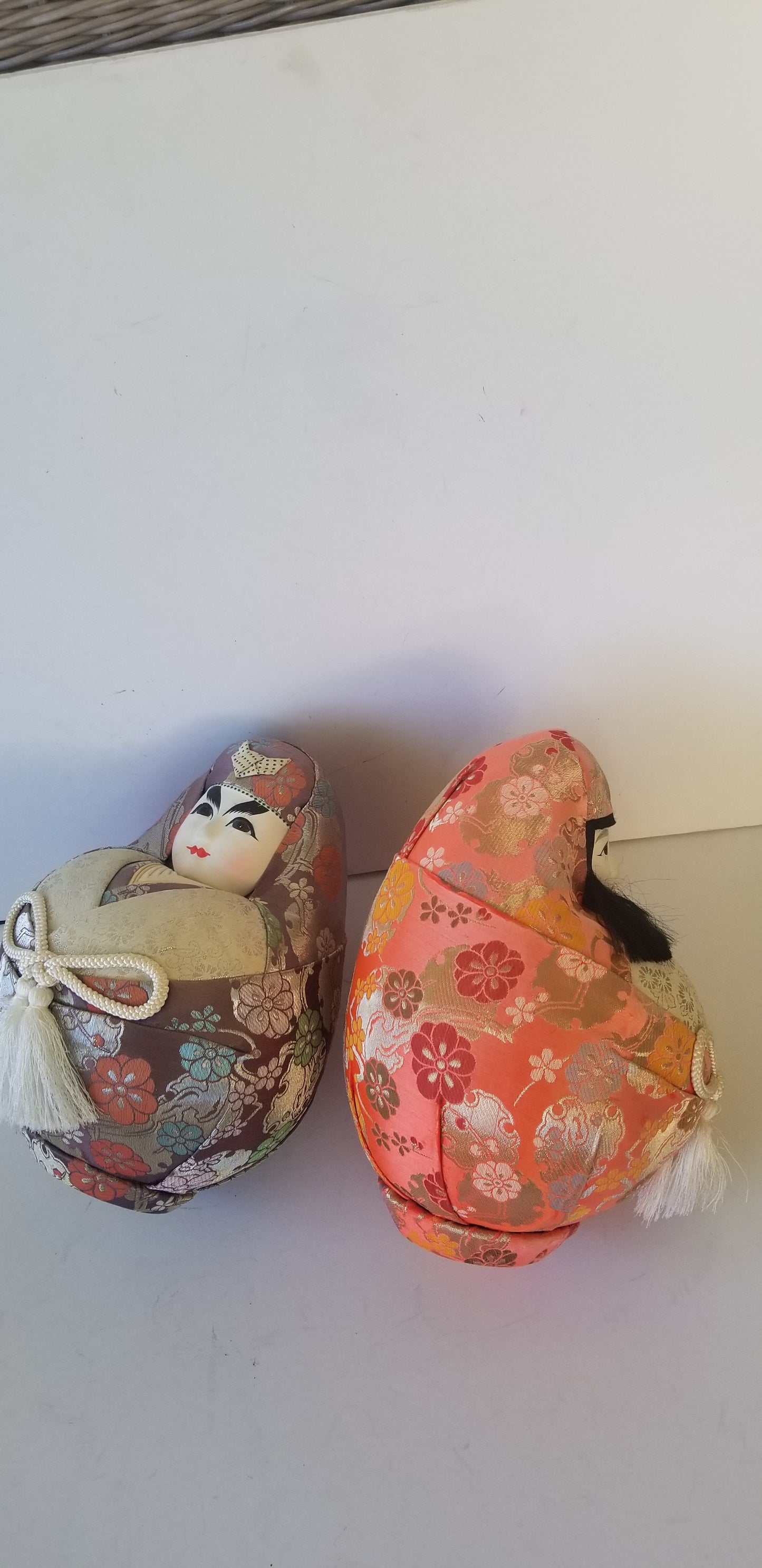 Emperor and Empress silk fabric handmade multicolor ginger jar style dolls