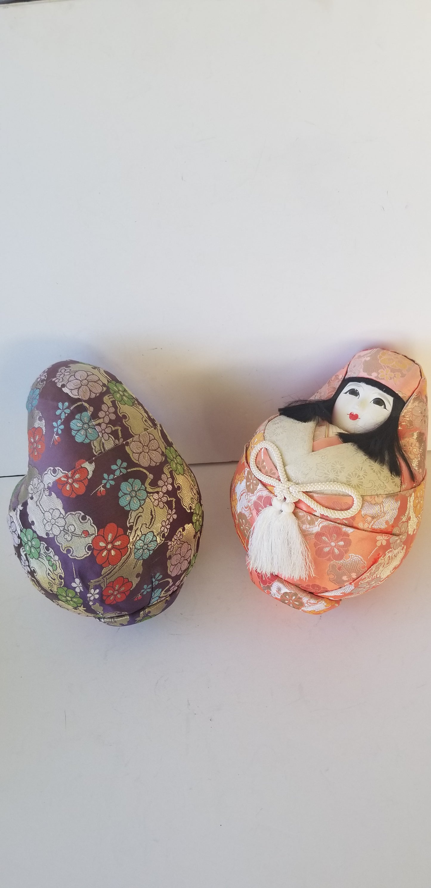 Emperor and Empress silk fabric handmade multicolor ginger jar style dolls