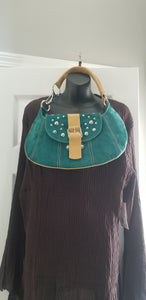 Paravidino women's handbag green suede genuine leather trim hobo