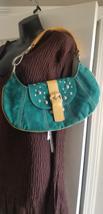 Paravidino women's handbag green suede genuine leather trim hobo