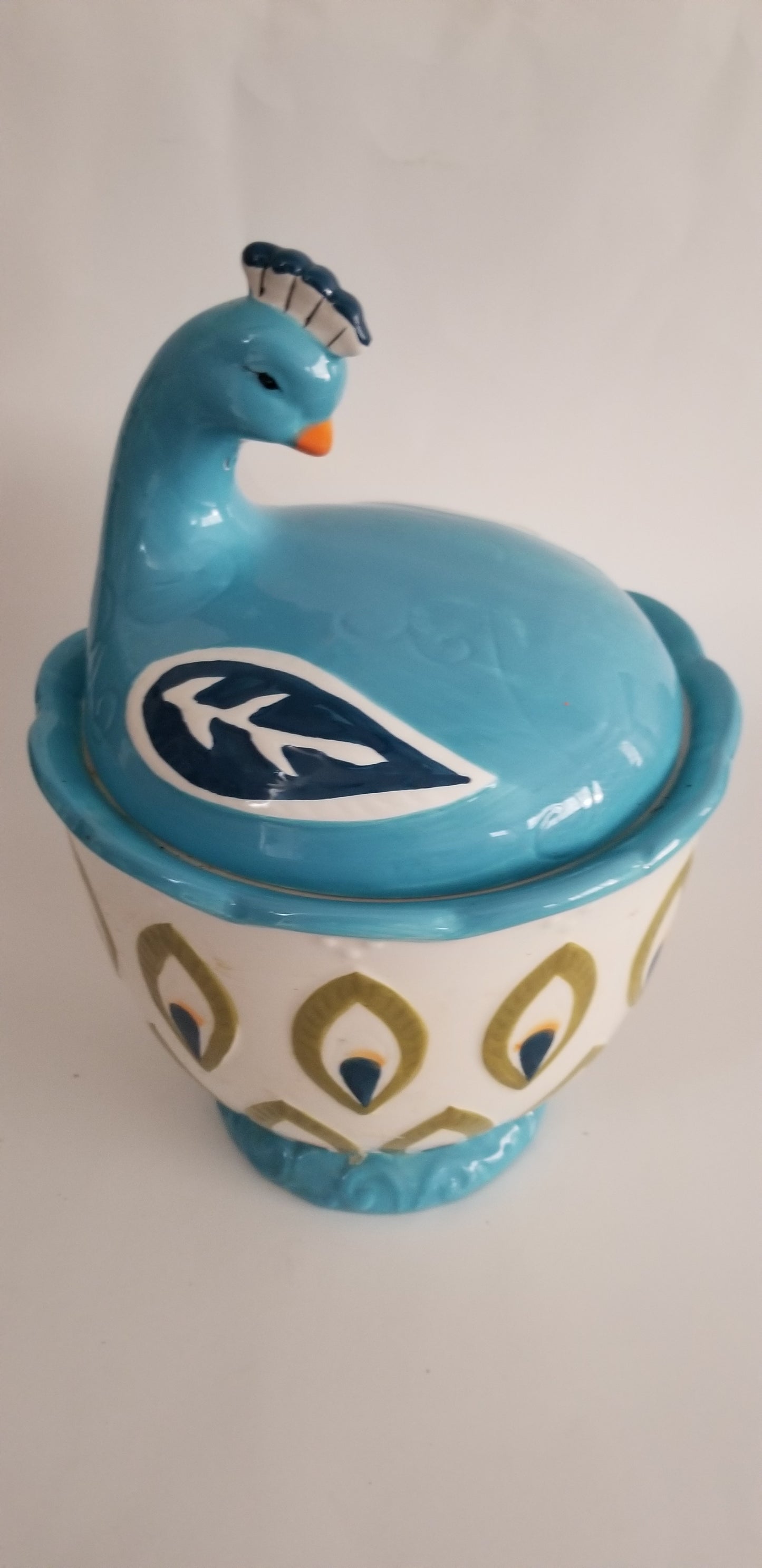 Boston Warehouse Trading cookie jar peacock multi color large