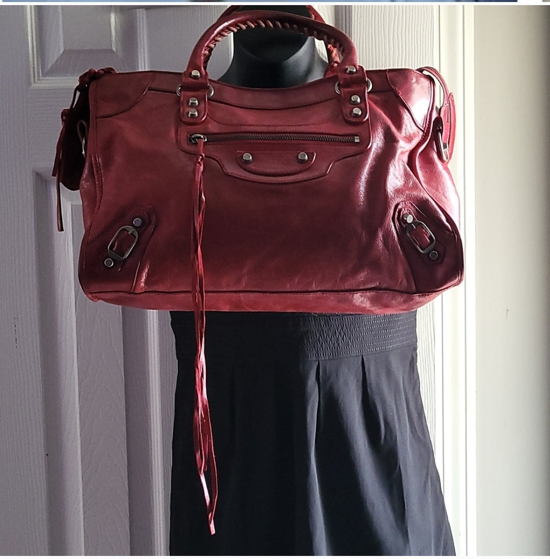 Balenciaga women's handbag red leather City Bag large