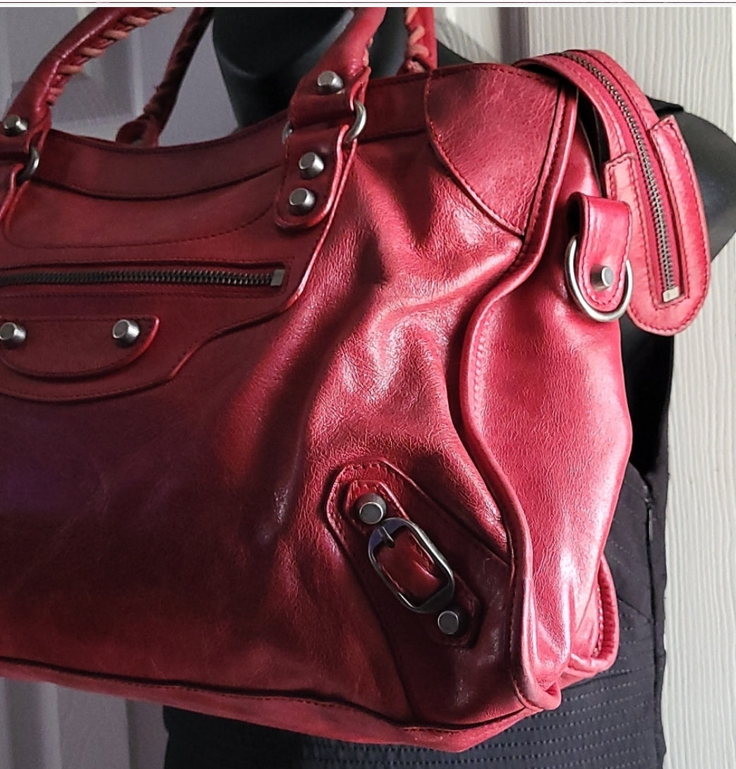 Women's handbag red leather City Bag large